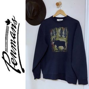 Vintage PENMANS wilderness moose graphic crew neck navy sweatshirt, Size M